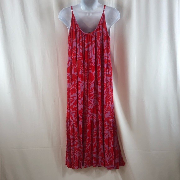 Loft floral rayon tiered spaghetti strap midi dress S - Picture 6 of 15